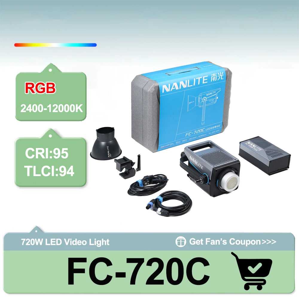 Nanlite FC-720B FC-720C Bowens Mount Video COB Fill Lighting Smart APP Control Bi-color / RGB 2 Version Available for Filmmaking