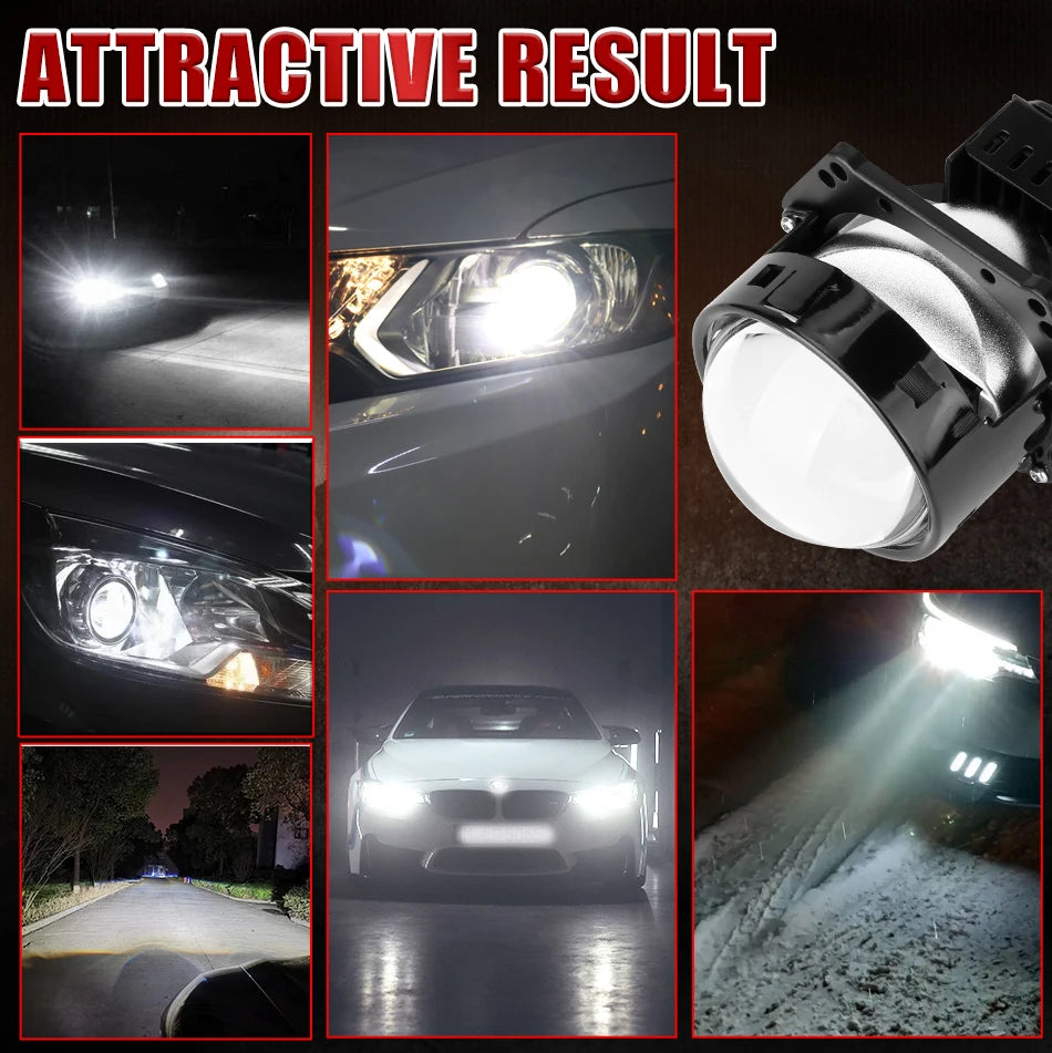 3.0 Inch Bi LED Projector Hella Lenses H4 H7 9005 9006 Car Headlight Bulbs Retrofit Kits Angel Eyes Halo Lights WHITE DRL 120W