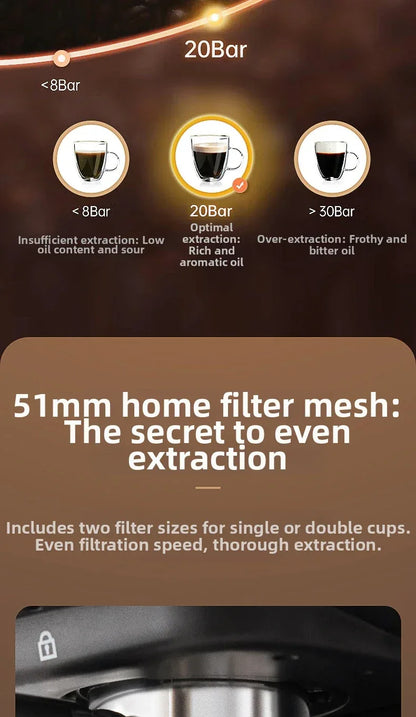 Small Semi-Automatic Espresso Coffee Maker For Home Use, High-Pressure Steam Whipped Milk And Brewed Coffee Pot Espresso Maker