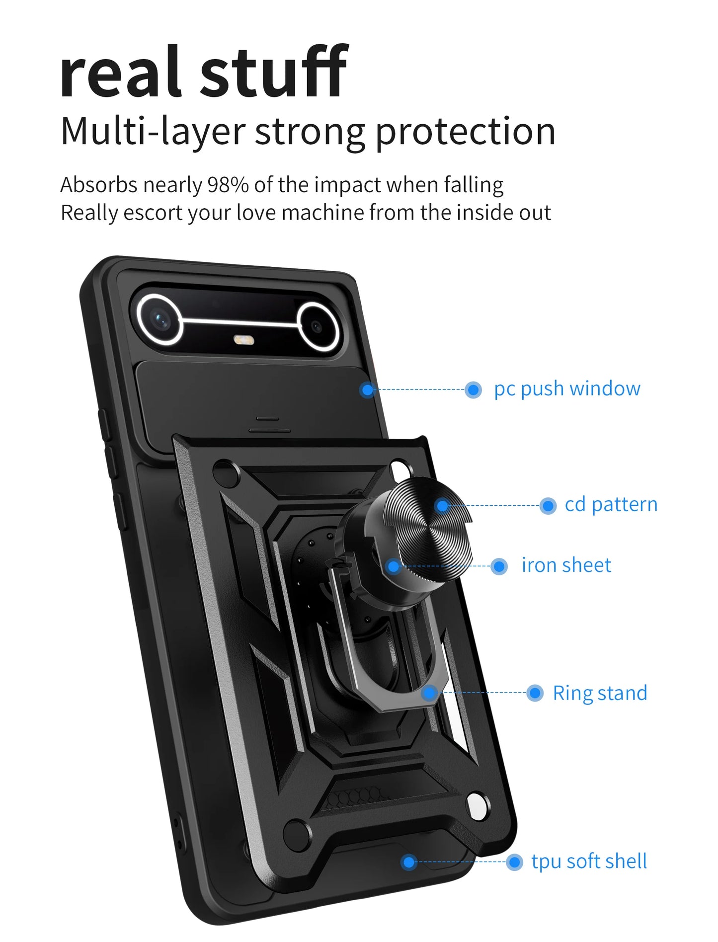 Slide Camera Cover for Tecno Spark Slim 4G Pova Slim 5G Case Ring Kickstand Holder Full Protective Shockproof Phone Capa Funda