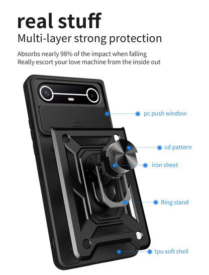 Slide Camera Cover for Tecno Spark Slim 4G Pova Slim 5G Case Ring Kickstand Holder Full Protective Shockproof Phone Capa Funda