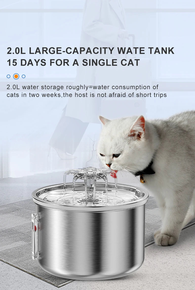 Stainless Steel Pet Water Feeder Cat Automatic Water Fountain USB Electric Mute for Cat Dog Filter Fountain Smart Drinking Bowl