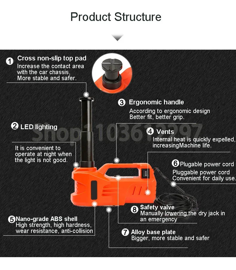 12V 3T/5T 155-450MM 135-360MM Hydraulic Car Floor Jack 150W Rated Power 13A Max.Current Electric Hydraulic Lifting Tools