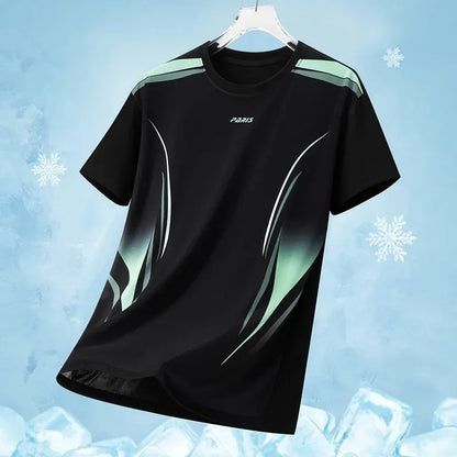 Summer New Gradient Print Crew Neck T-shirt Quick Dry Sports T Shirt for Men Women Outdoor Running Breathable Tees Trendy Tops