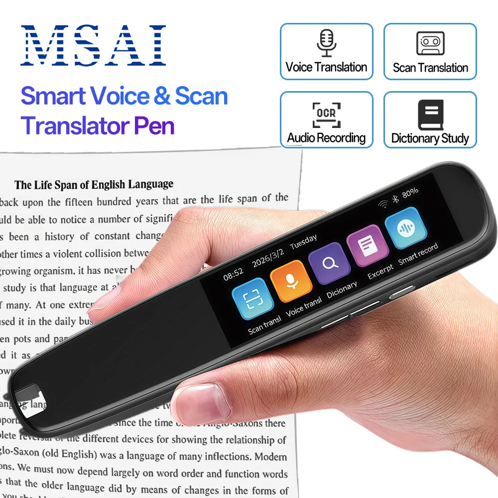 MSAI S7 S6 AI Translator Offline 60 Languages Scan Pen Scanning Voice 134 Languages Translation Dictionary Recorder for Travel