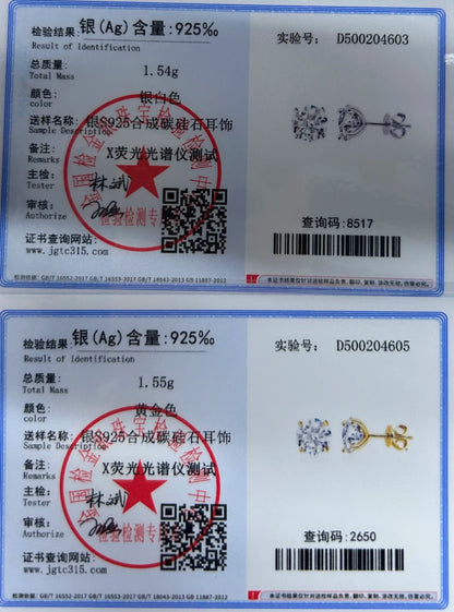 TY 0.1-2CT Moissanite Stud Earrings for Women RoseGold Sparkling Classic Wedding Lab Diamond Earring Pure 925 Silver