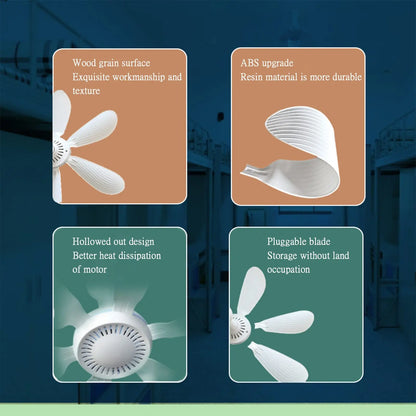 XIAOTREE Silent 6 Leaves USB Ceiling Fan, Optional Remote Control Timing, 4 Speed Hanging Fan for Camping Dormitory Tent