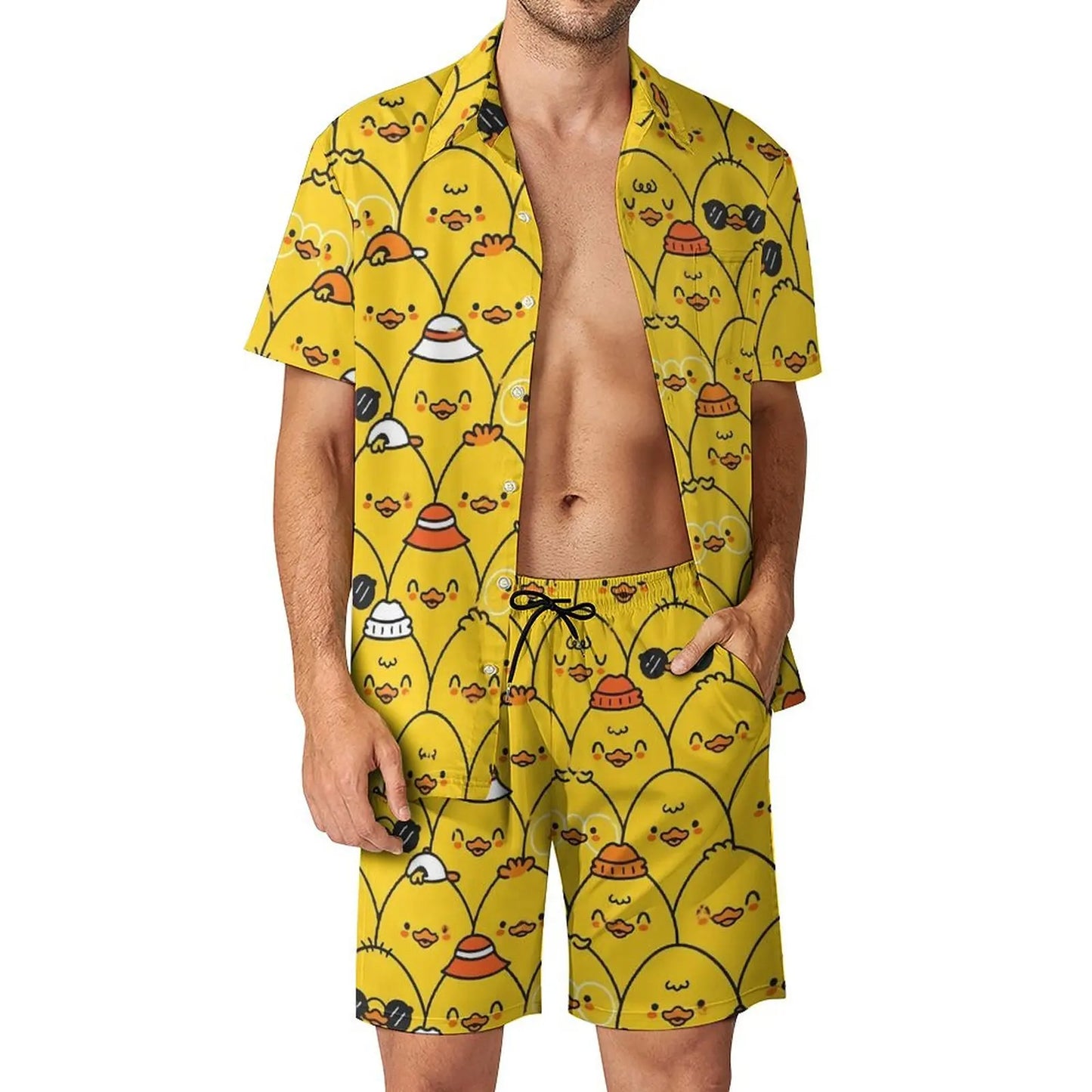 Summer Yellow Rubber Duck 3D Print Men Shirt Sets Short Sleeve Shirt Oversized Beach Shorts Streetwear Hawaiian Suits Clothes