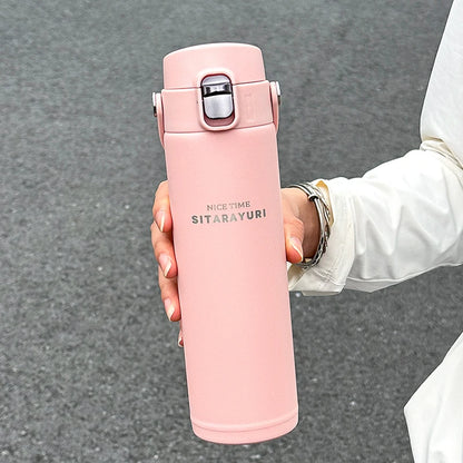 1 PC Stainless Steel Vacuum Flask, 500ml Pop-Up Direct Drink Insulated Bottle with Wide Handle, Outdoor Portable Sports Bottle