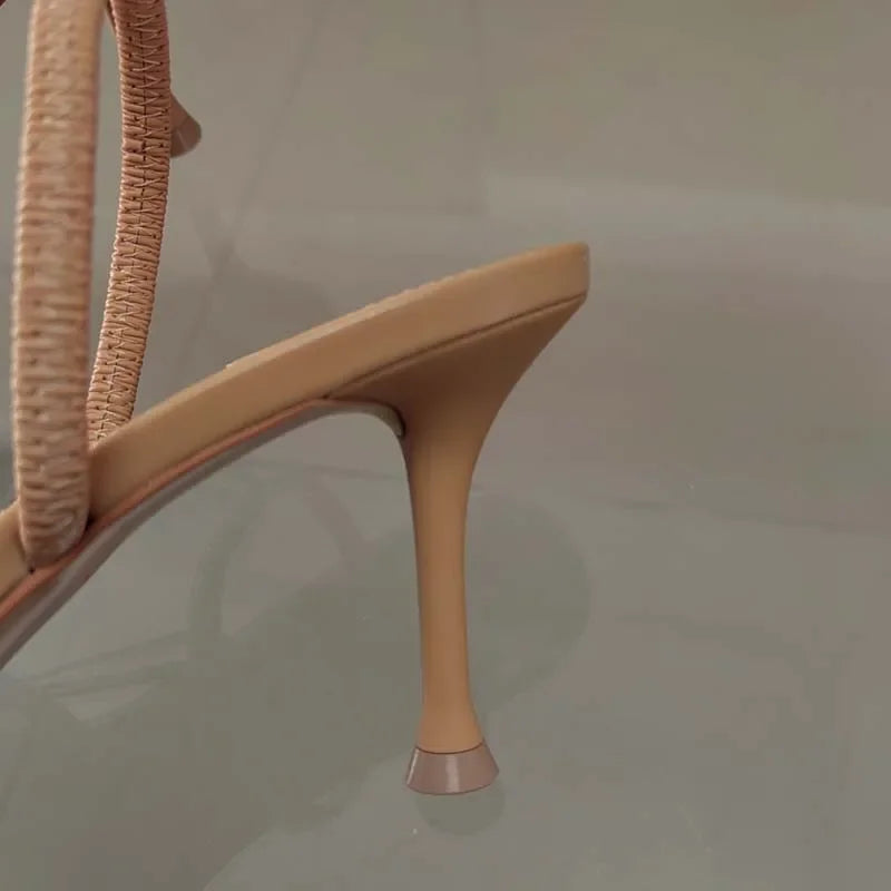 2025 Summer New Women's Sandals Water Diamond Bright Mesh High Heels Footwear Elegant Slingback Pointed Slip on Party Lady Shoes