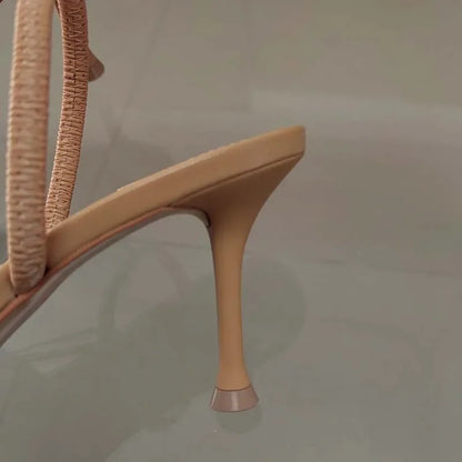 2025 Summer New Women's Sandals Water Diamond Bright Mesh High Heels Footwear Elegant Slingback Pointed Slip on Party Lady Shoes