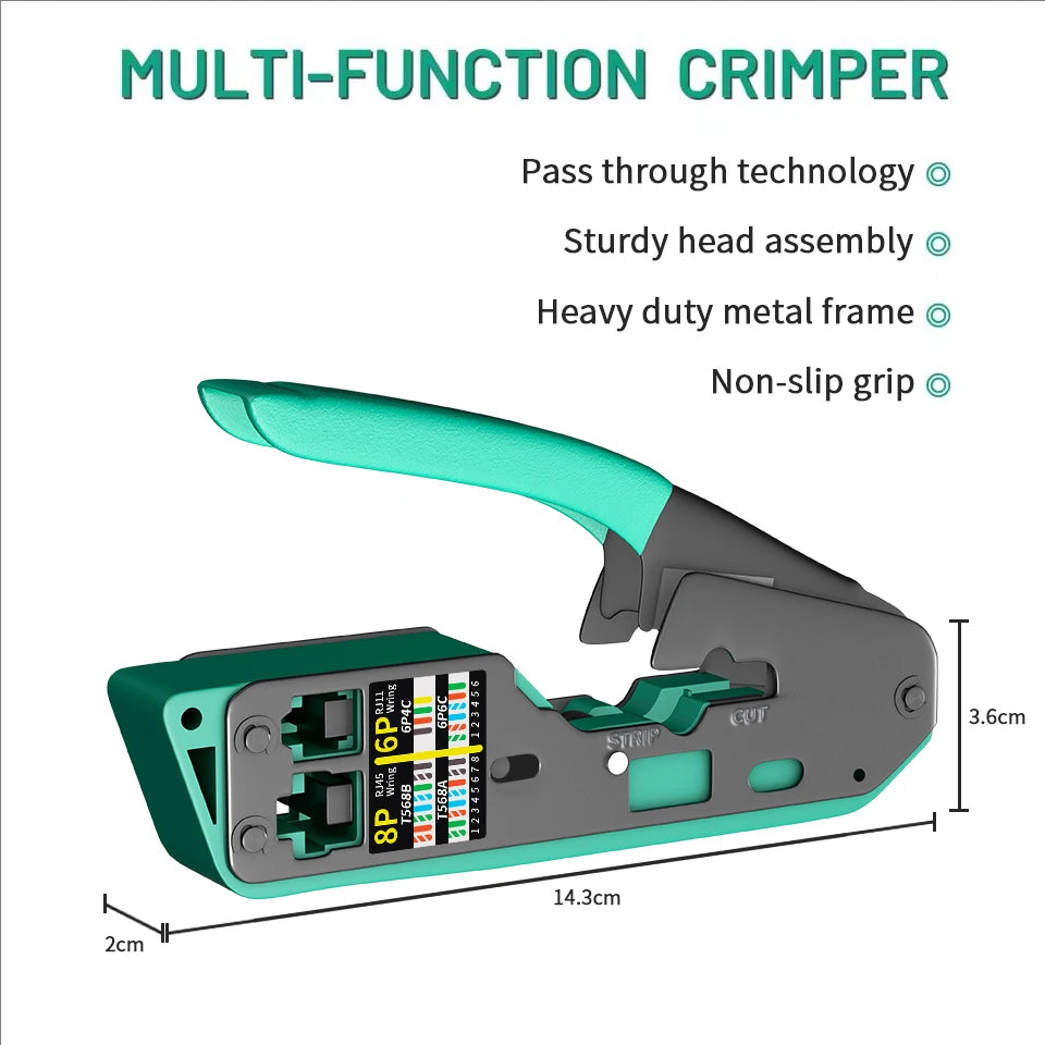 RJ45 Crimp Tool Kit Pass Cat6 Crimping Tool For Cat5 Cat5e Cat6 8P8C Connector, All-in-one Ethernet Crimper