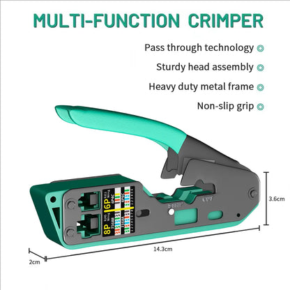 RJ45 Crimp Tool Kit Pass Cat6 Crimping Tool For Cat5 Cat5e Cat6 8P8C Connector, All-in-one Ethernet Crimper