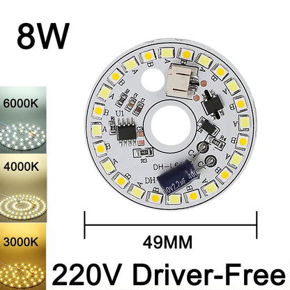 220V Driver-Free Light Panel LED Light Chip DIY Round Nordic Light Source Accessories Replacement Household Chandelier Bulb Patc