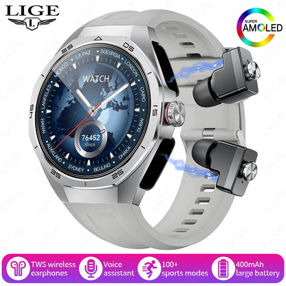LIGE 2 In 1 Smart Watch With Earbuds NFC Smartwatch TWS Bluetooth Earphone Heart Rate Blood Pressure Monitor Sport Fitness Watch