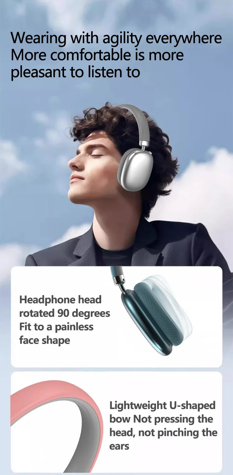 Original Over-Ear Wireless Bluetooth Headphones Noise Cancelling Microphone Gaming Head  Mounted Earphones Supports TF Card