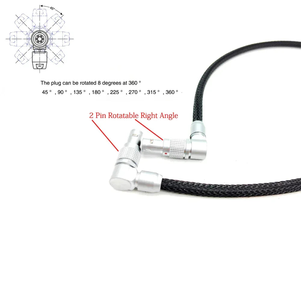 ARRI ALEXA RED Flexible Braid Power Cable for Teradek Bolt 4K XT LT, SmallHD monitor, 0B 2 Pin Straight Male to 2Pin Right Angle