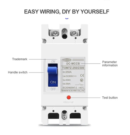 TOMZN 2P DC MCCB 600V Solar Molded Case Circuit Breaker Overload Protection Switch Protector for Solar Photovoltaic PV