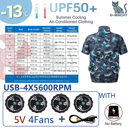 G-MACHT Men Short Sleeve 4Fans Cooling Jacket USB Air Conditioning Clothing Outdoor Work Fishing Heat Protection Cooling Vest