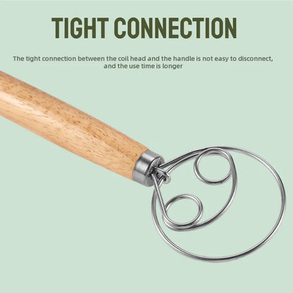 304 Stainless Steel Dough Whisk with Smooth Wooden Handle Sourdough & Bread Mixing 13 Inch Danish Dough Whisk Bread Tools
