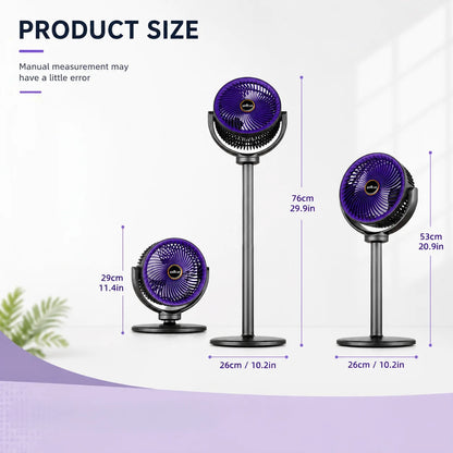 3-in-1 Modern Air Circulator Fan 5 Speeds 4 Heights Quiet Portable Pedestal Stand Fan USB-C for Home Bedroom Office RV Camping
