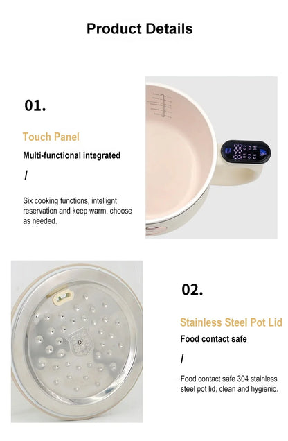 220V Multi Cookers Portable Electric Hot Pot 1.5L Household Non-stick Pan electric cooking pot for Ramen, Dumplings, Oatmeal