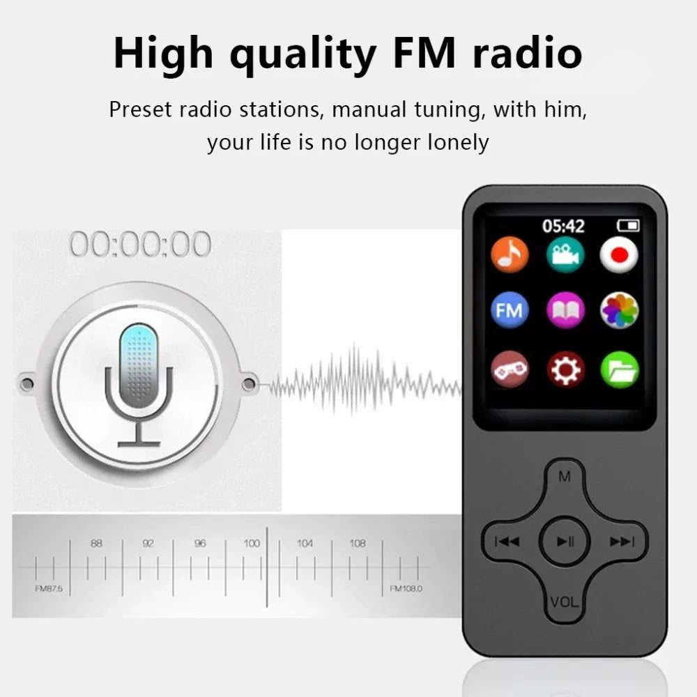 Portable Walkman Mini MP3 Player Bluetooth-compatible Speaker 8/16/32/64/128GB HiFi Music Speaker with FM Radio Recording E-book