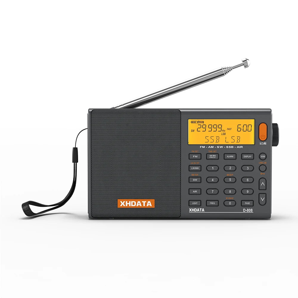 XHDATA D-808 Portable Radio AM/FM/SW/MW/LW SSB AIR RDS Radio Speaker with LCD Display Alarm Clock Stereo Radio D808