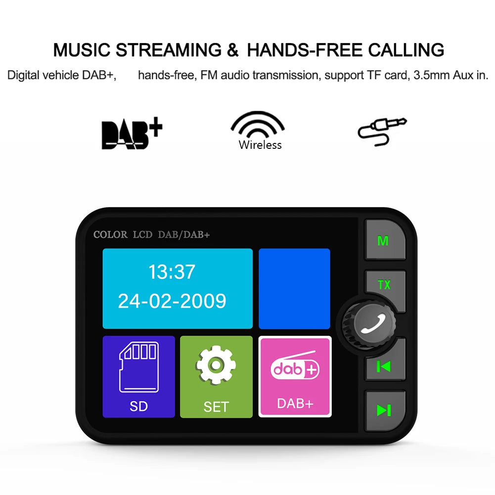 Stereo Digital Broadcast 2.4Inch LCD Color Screen Radio Receiver Bluetooth 5.0 DAB/DAB+ Digital Radio MP3 FM Transmitter for Car