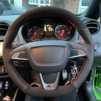 Hand Sewing Soft Suede Car Steering Wheel Cover For Seat Ibiza(6J)(FR/CUPRA) 2015 Mii FR Leather Original Steering Wheel Braid by PDG ibma