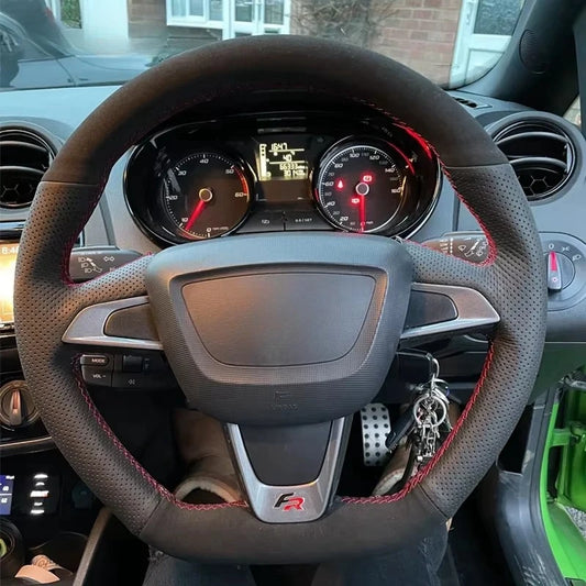 Hand Sewing Soft Suede Car Steering Wheel Cover For Seat Ibiza(6J)(FR/CUPRA) 2015 Mii FR Leather Original Steering Wheel Braid by PDG ibma