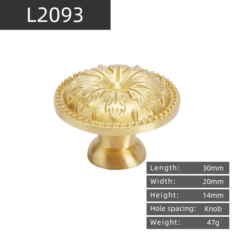 KEDLO Brass handle single hole solid cabinet door light gold European style drawer kitchen shoe cabinet wardrobe brass knob
