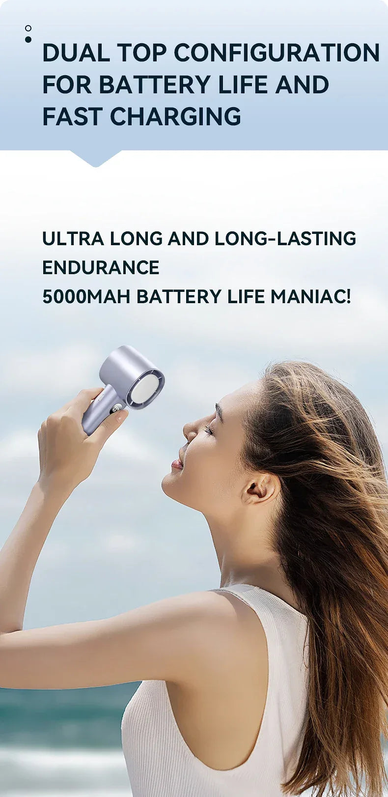 Night Light Cooling Fan 5000mAh Handheld Cooling Fan Portable Handheld Turbo Fan 100 Wind Speeds Adjustable Mini Personal Fan