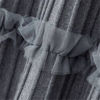 Lace Ruffle Mesh Patchwork Knitted Midi Pleated Skirt Women 2024 Autumn Winter High Waist Umbrella Solid Skirt A-Line Long Skirt