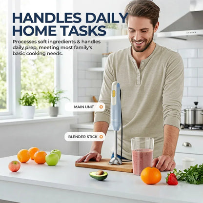 ROUNY Handheld Immersion Blender with Stainless Steel Blades for Kitchen Food Mixing, Light Blue Stick Blender, Classic Basic