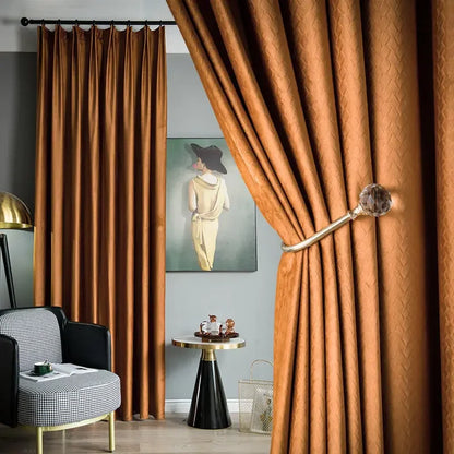 Home Art High-end Curtains for Living Room Luxury Bedroom Blackout Curtain Solid Color Japan Style Fishbone Pattern Room Drapes