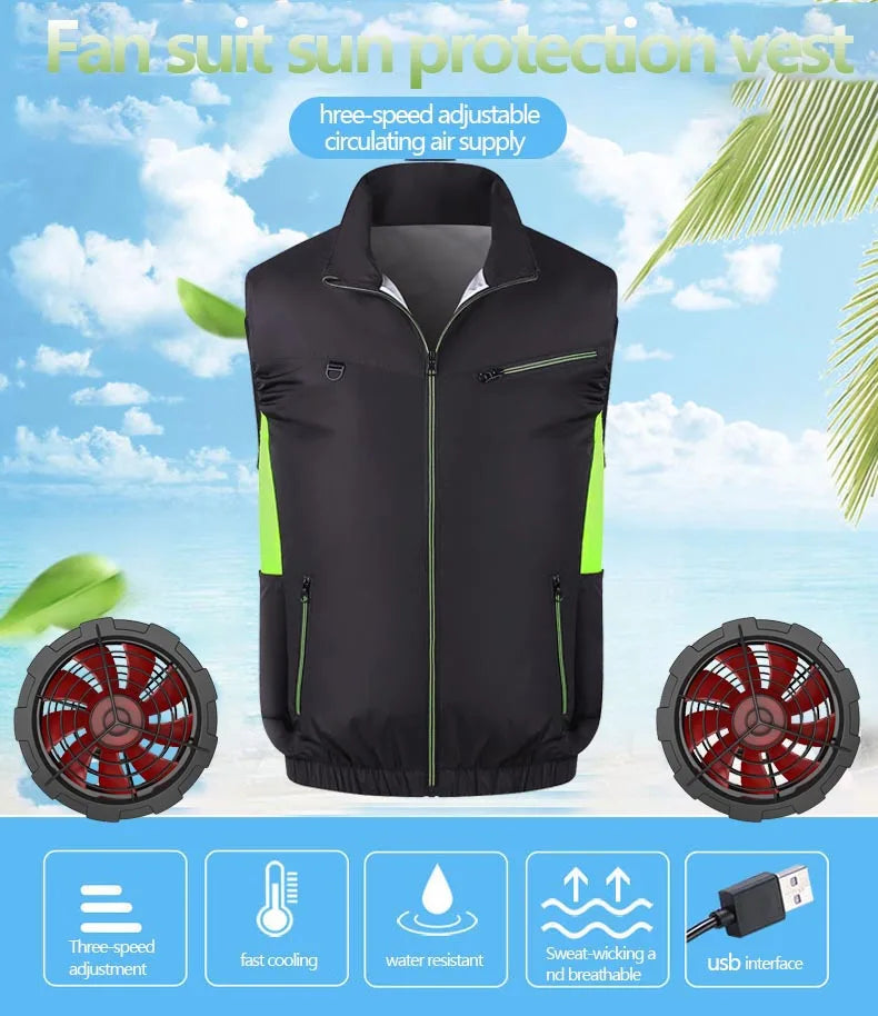 Summer cooling & heatstroke prevention fan vest, refrigerated outdoor waistcoat, fan work jacket, cooling vest, unisex style.