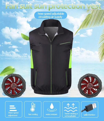Summer cooling & heatstroke prevention fan vest, refrigerated outdoor waistcoat, fan work jacket, cooling vest, unisex style.