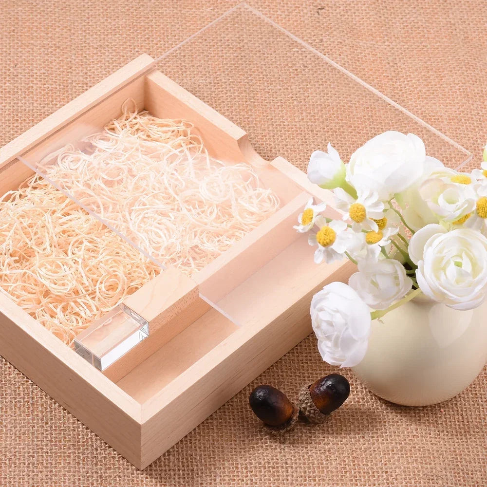 Walnut Album Box USB Flash Drives 128GB Photography Studio Memory Stick 64GB Free Custom Logo Pen Drive 32GB 16GB Wedding Gift