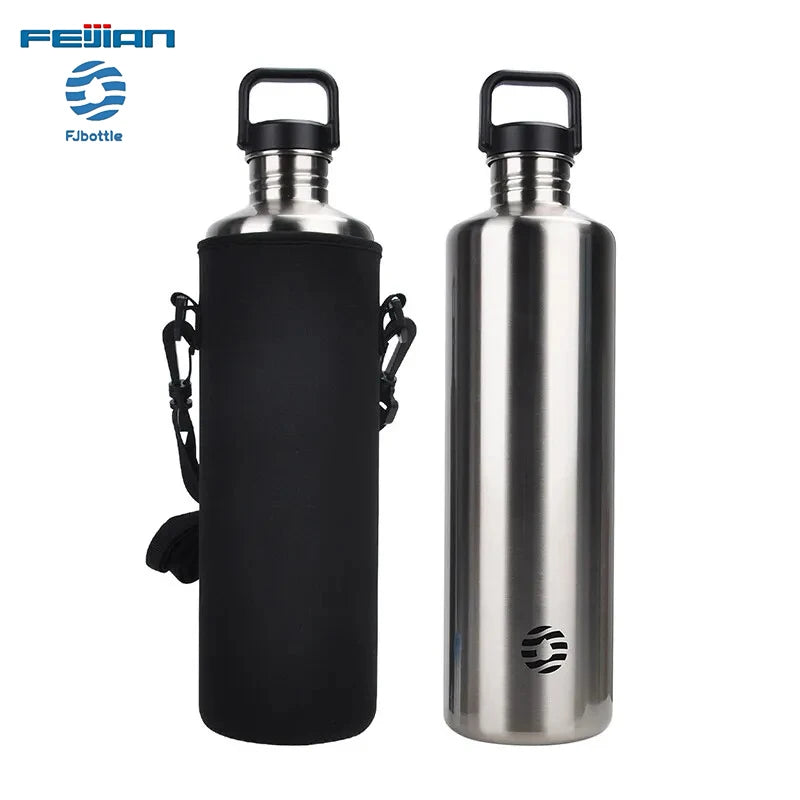Fjbottle 2L Portable Water Bottle Stainless Steel Cycling Sports Water Bottle Leakproof BPA Free Large Capacity with Bottle Bag