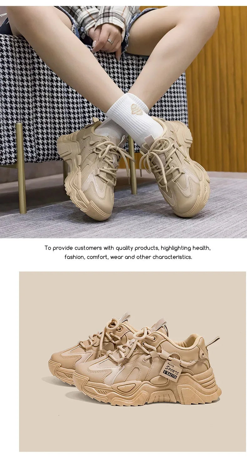 Women's Shoes Platform Autumn Leather 2025 New Versatile Black Casual Sneaker Solid Color Lace-up Vulcanize Shoes Tenis Feminino