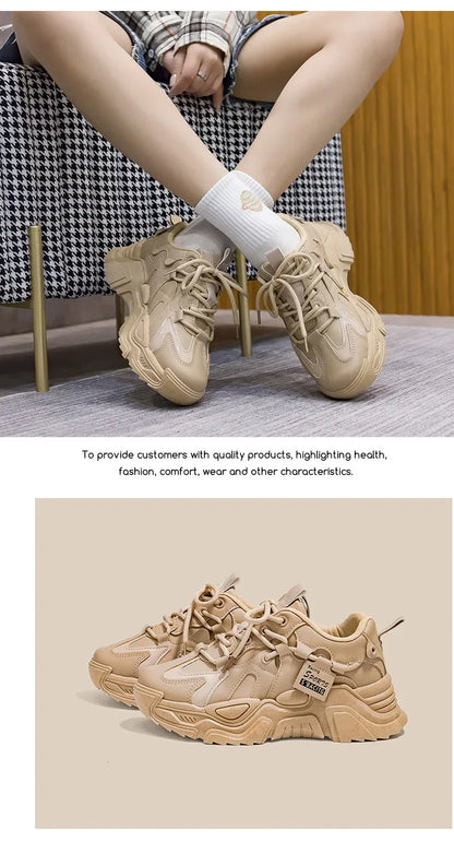 Women's Shoes Platform Autumn Leather 2025 New Versatile Black Casual Sneaker Solid Color Lace-up Vulcanize Shoes Tenis Feminino