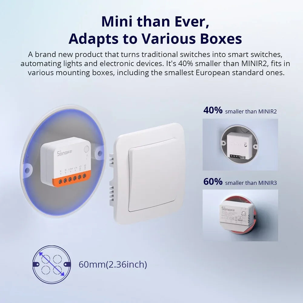 Sonoff Mini R4 Extreme Wifi Smart Switch Interruptor with Relay On-Off DIY Switch Module eWelink APP Control Works with Alexa