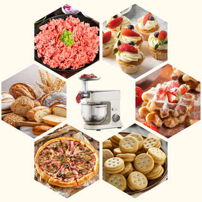 BioloMix 7L Food Mixers for Baking, 1200W DC Motor Stand Mixer, with Dough Hook, Whisk & Beater, Meat Grinder Attachment
