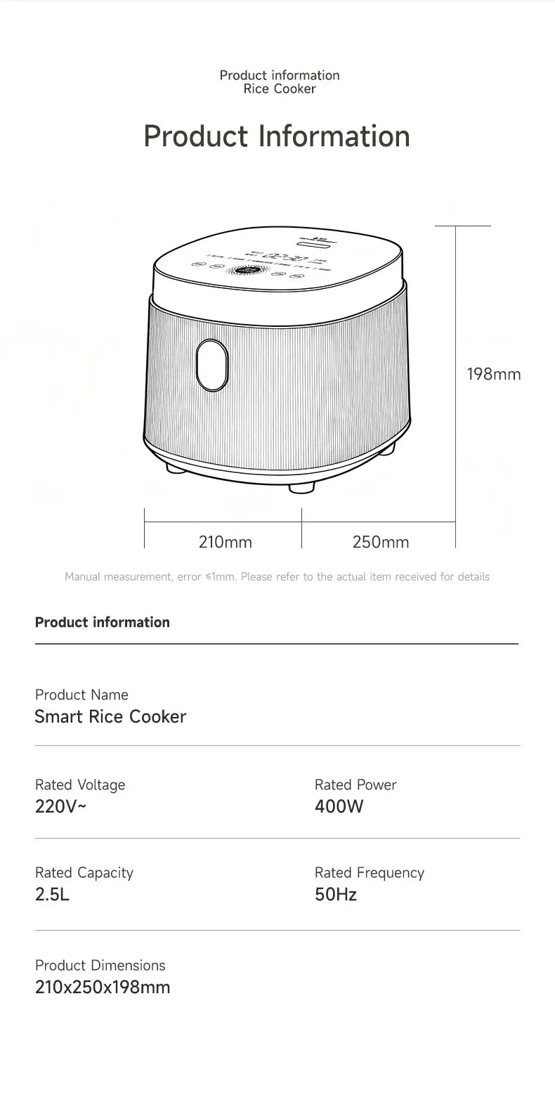 2.5L Electric Rice Cooker Titanium Liner for 2-3 People Mini MultiCooker Smart Steamed Rice Kitchen Machine 220V