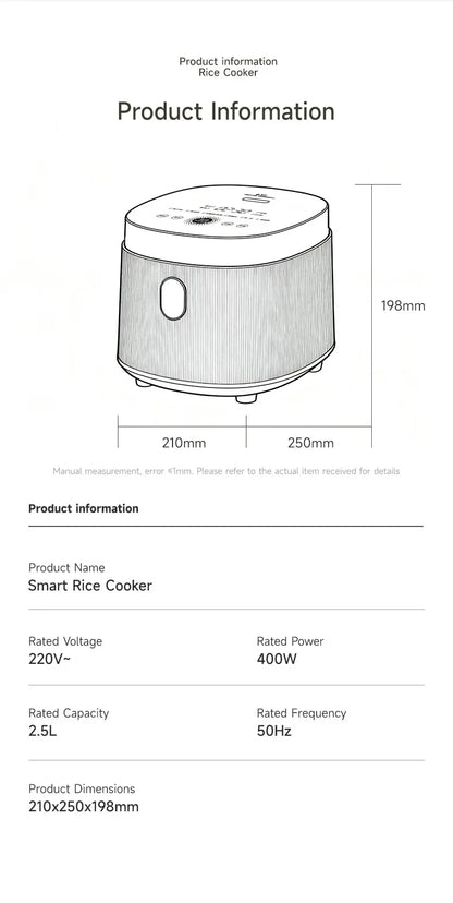 2.5L Electric Rice Cooker Titanium Liner for 2-3 People Mini MultiCooker Smart Steamed Rice Kitchen Machine 220V