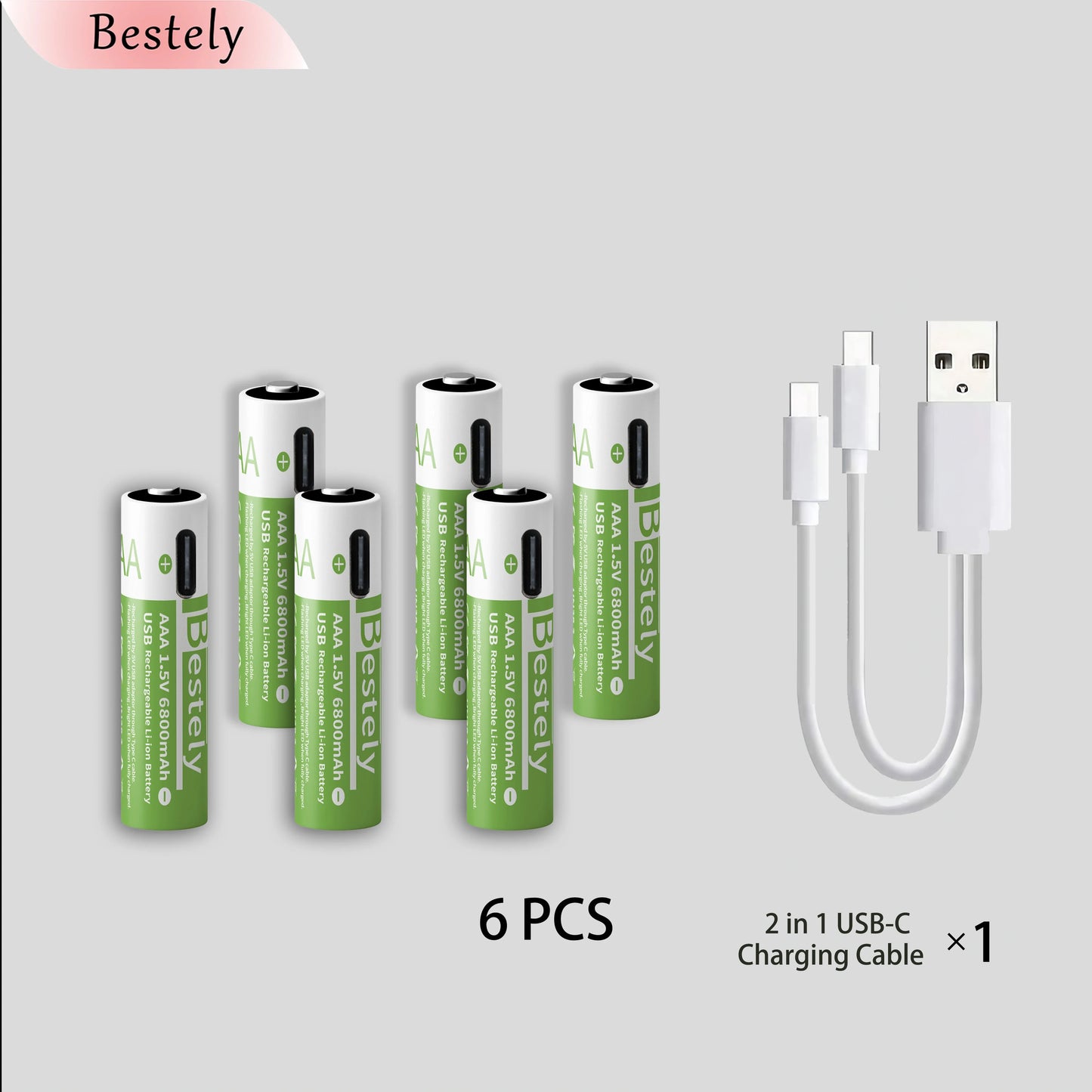 2026 Hot Rechargeable Battery Lithium-ion 1.5V AA1200mAh Rechargeable Battery 1.5V AAA6800mAh Battery with USB-C Cables