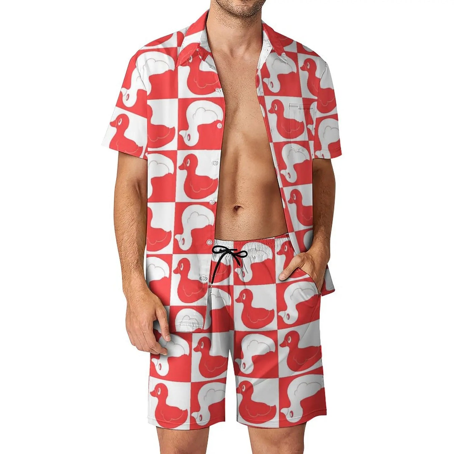 Summer Yellow Rubber Duck 3D Print Men Shirt Sets Short Sleeve Shirt Oversized Beach Shorts Streetwear Hawaiian Suits Clothes