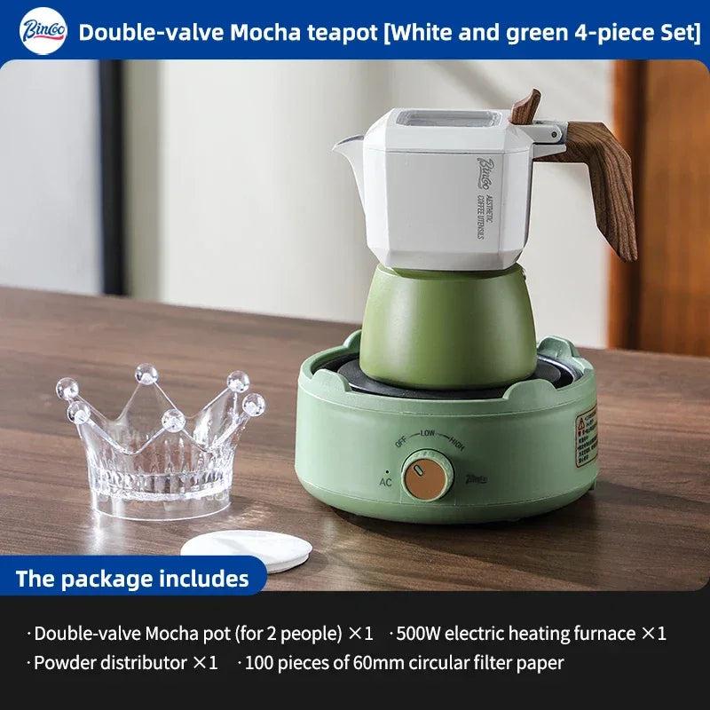Bincoo Dual Valve Moka Pot 110v-220v Electric Heater Base Espresso Maker Brewed Coffee Mocha Pot Italian Camping Barista Tool
