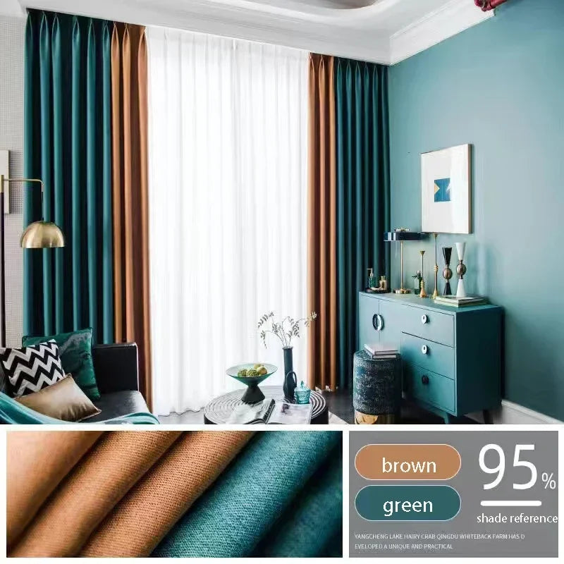 2025 New Spliced Two Color Bedroom Full Blackout Curtain Living Room Advanced Curtains Room Bay Window Light Luxury Drapes
